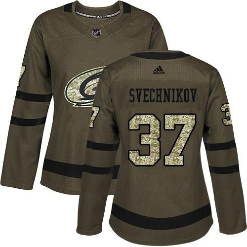 Adidas Hurricanes #37 Andrei Svechnikov Green Salute to Service Women's Stitched NHL Jersey